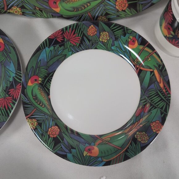 MALA Melamine Jungle Parrots & Flowers Set Cups Saucers Bowls Plates 10 Lot - Picture 3 of 15
